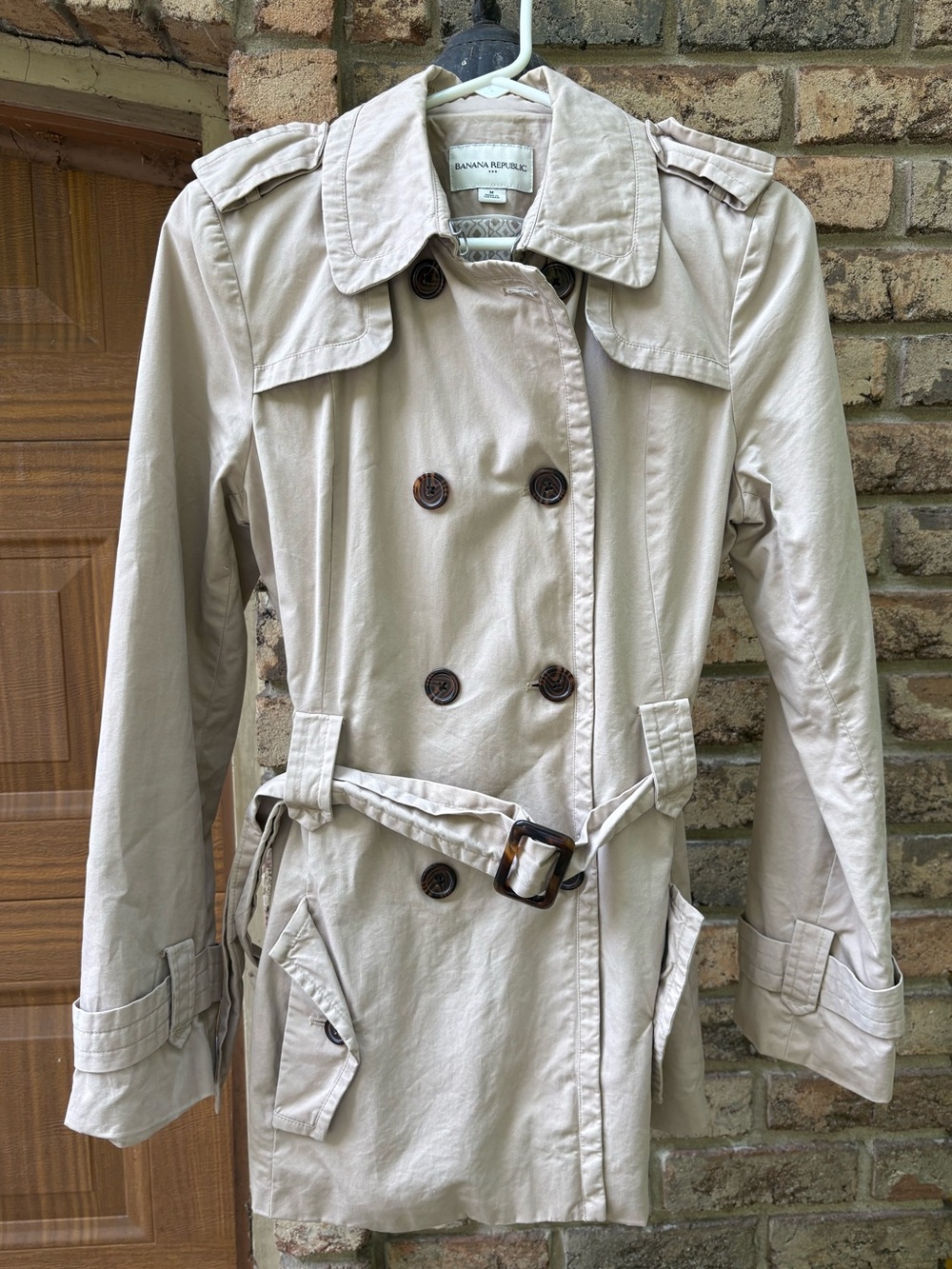 Banana Republic Light Beige Double-Breasted Trench Coat with Belt